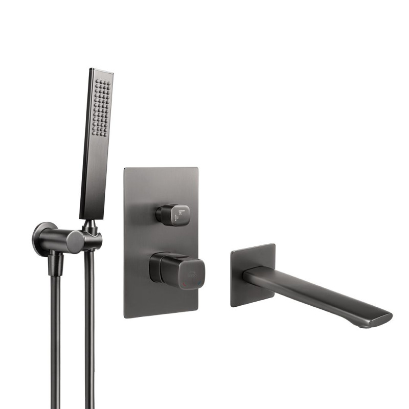 Laveo Tores komplet bateria wannowa podtynkowa z zestawem natryskowym i wylewką wannową , grafit  BVT_911P