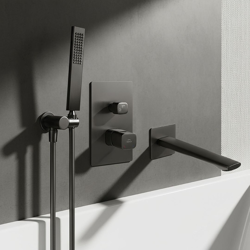 Laveo Tores komplet bateria wannowa podtynkowa z zestawem natryskowym i wylewką wannową , grafit  BVT_911P