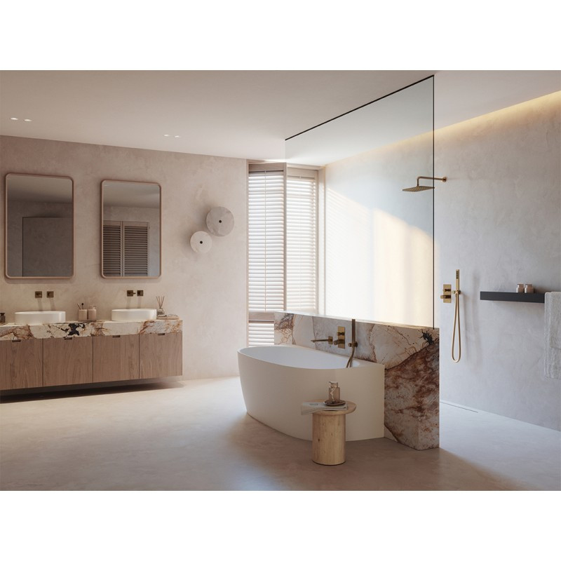 Laveo Tores komplet bateria wannowa podtynkowa z zestawem natryskowym i wylewką wannową , powłoka PVD złoty szczotkowany BVT_G11P