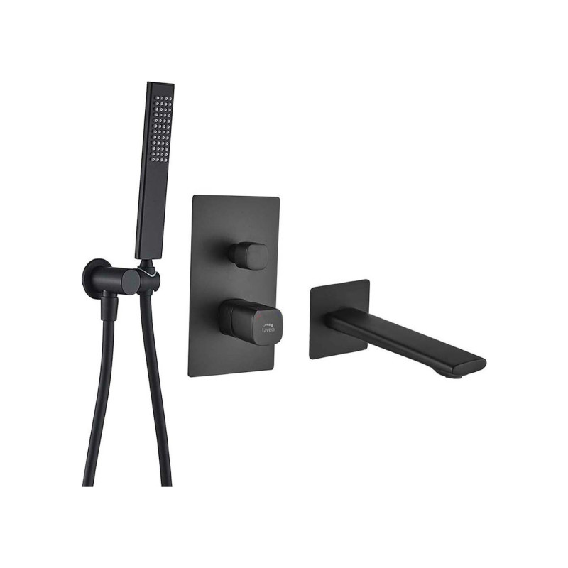 Laveo Tores komplet bateria wannowa podtynkowa z zestawem natryskowym i wylewką wannową , czarny mat BVT_711P