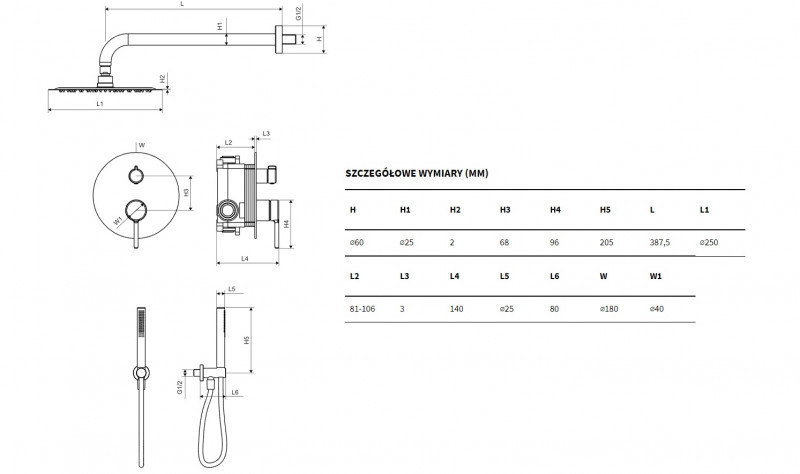 Excellent Pi kompletny zestaw prysznicowy podtynkowy 3-drożny biały mat AREX.SET.1247WH