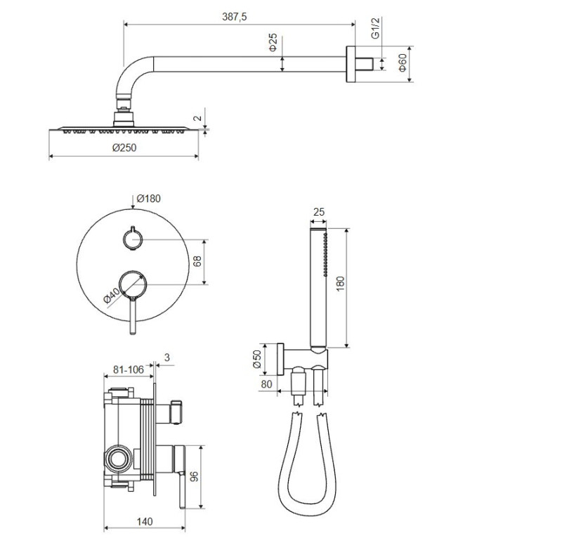 Excellent Pi kompletny zestaw prysznicowy podtynkowy 3-drożny złoty szczotkowany AREX.SET.1247GB