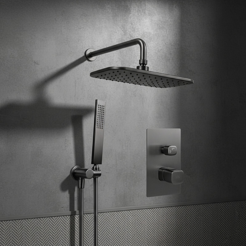 Laveo Tores komplet zestaw bateria podtynkowa z deszczownicą i słuchawką grafit  BVT_901P