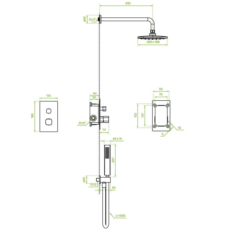 Laveo Tores komplet zestaw bateria podtynkowa z deszczownicą i słuchawką grafit  BVT_901P