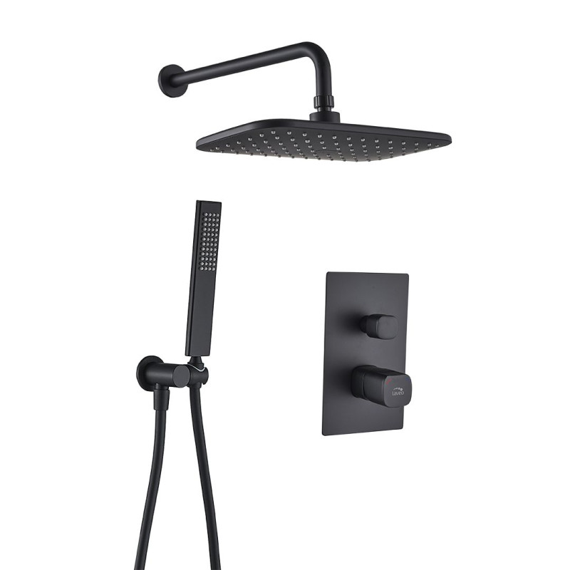 Laveo Tores komplet zestaw bateria podtynkowa z deszczownicą i słuchawką czarny mat  BVT_701P