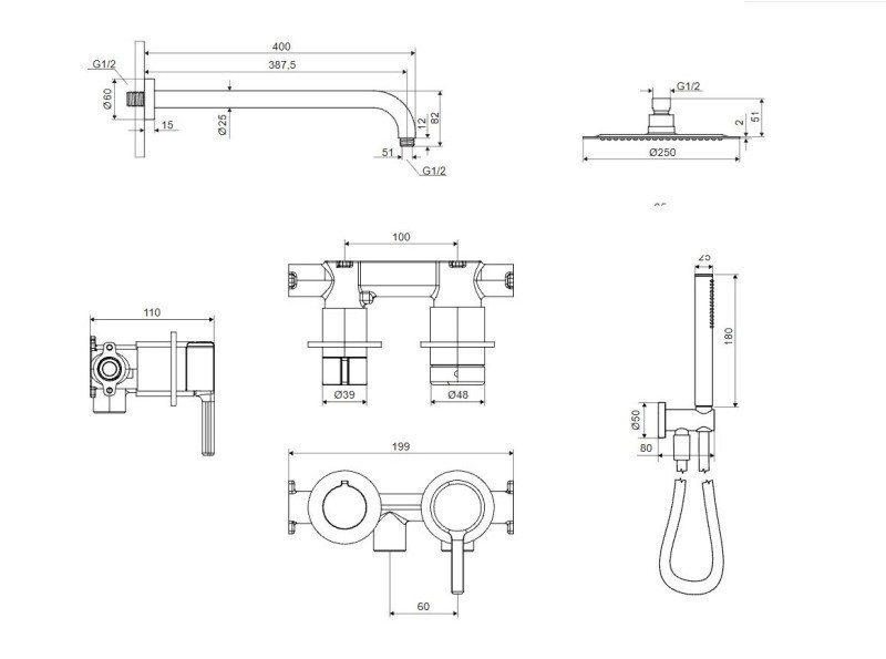 Excellent Pi kompletny zestaw prysznicowy podtynkowy złoty szczotkowany AREX.1244.K.03GB