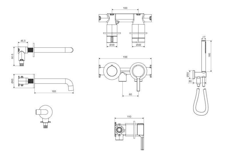 Excellent Delta Pi kompletny zestaw wannowy podtynkowy z wylewką miedziany szczotkowany AREX.1244.K.02CB