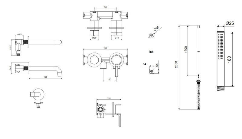 Excellent Delta Pi kompletny zestaw wannowy podtynkowy z wylewką i Dry Box czarny mat AREX.1244.K.05BL