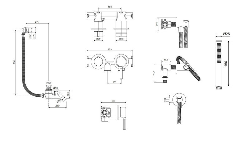 Excellent Delta Pi kompletny zestaw wannowy podtynkowy z napełnianiem przez przelew grafit szczotkowany AREX.1244.K.07AB