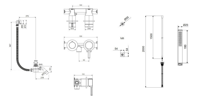 Excellent Pi kompletny zestaw wannowy podtynkowy z napełnianiem przez przelew i Dry Box złoty szczotkowany AREX.1244.K.06GB
