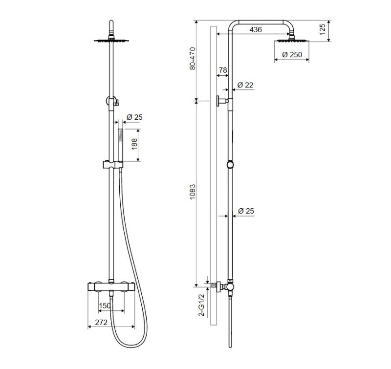 Excellent Rain Termo Round termostatyczny zestaw prysznicowy z deszczownicą 25x25 złoty szczotkowany ARAC.SY.107GB