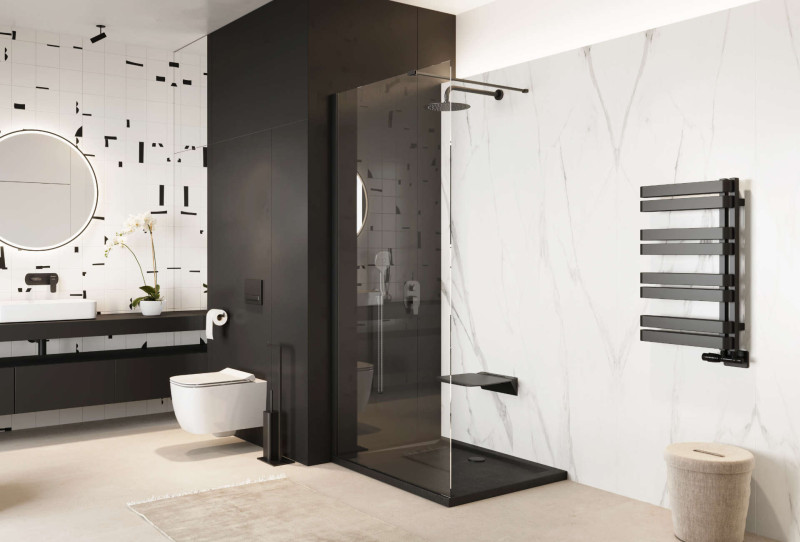 Excellent Vidoq kabina typu Walk-In 80 cm czarny mat przeźroczyste Clean Control KAEX.1506.K.800.BL