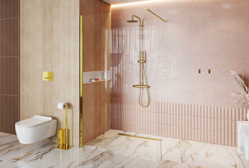 Excellent Vidoq kabina typu Walk-In 80 cm złoty połysk przeźroczyste Clean Control KAEX.1506.K.800.GL