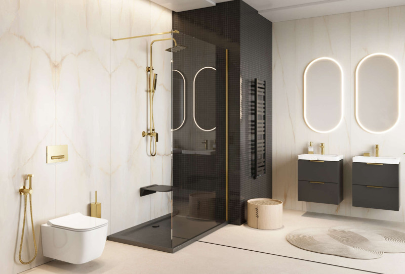 Excellent Vidoq kabina typu Walk-In 80 cm złoty połysk przeźroczyste Clean Control KAEX.1506.K.800.GL