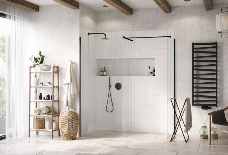 Excellent Vidoq kabina typu Walk-In 110 cm czarny mat przeźroczyste Clean Control KAEX.1506.K.1100.BL