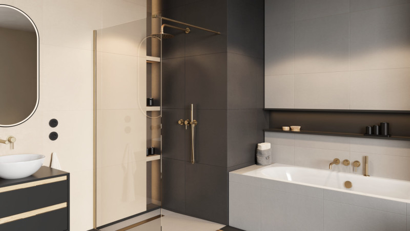 Excellent Vidoq kabina typu Walk-In 110 cm złoty szczotkowany przeźroczyste Clean Control KAEX.1506.K.1100.GB