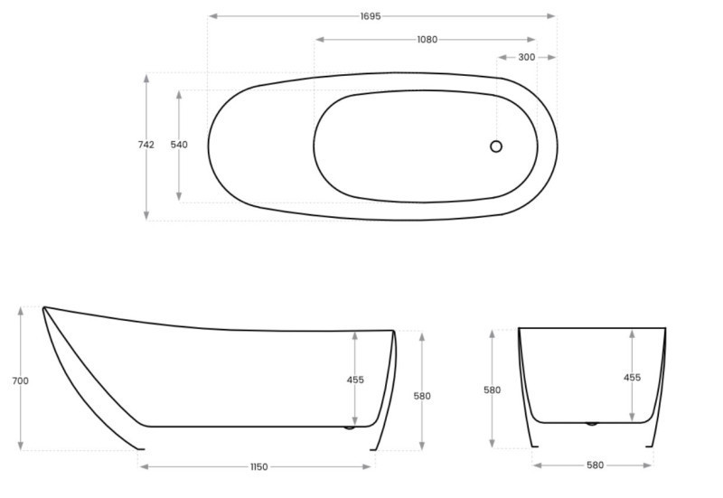 Corsan Estella II Slim wanna wolnostojąca 169x74 + syfon czarny akryl biały V038XLBL