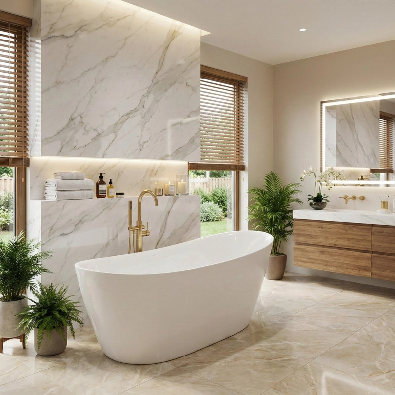 Corsan Estella II Slim wanna wolnostojąca 169x74 + syfon miedź szczotkowana akryl biały V038XLBRG