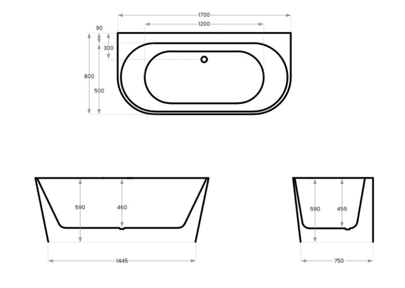 Corsan Mono wanna wolnostojąca przyścienna 170x80 biała + syfon biały E030XLWH
