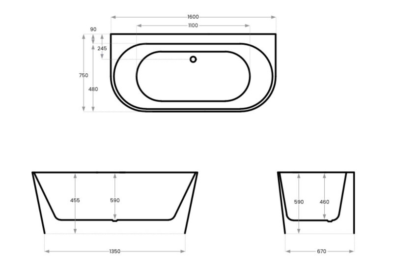 Corsan Mono wanna wolnostojąca przyścienna 160x75 biała + syfon biały E030LWH
