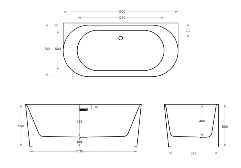 Corsan Mono E029 Slim wanna wolnostojąca przyścienna 170x75 biała + syfon chrom E029XLSCH