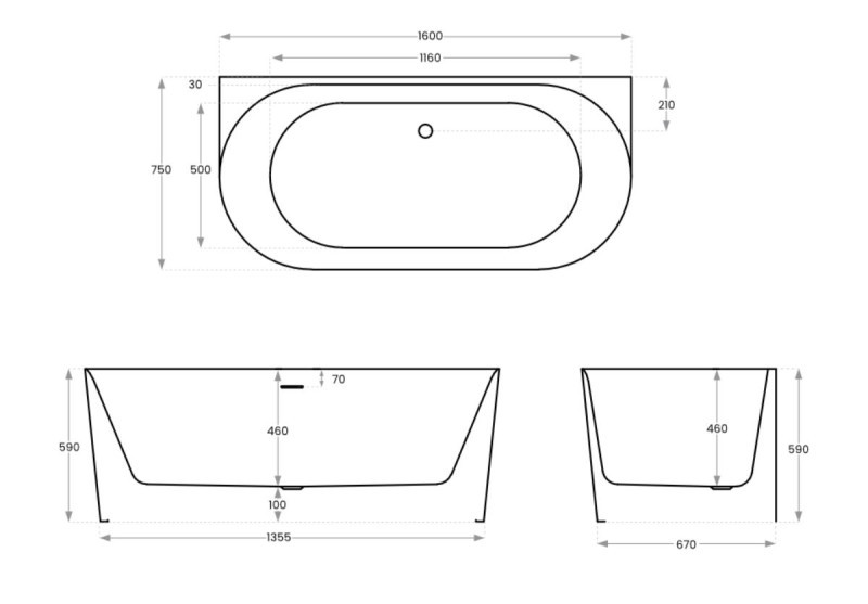 Corsan Mono V029 Slim wanna wolnostojąca przyścienna 160x75 biała + syfon biały V029LSWH