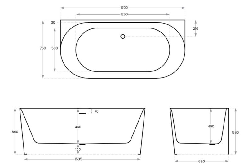 Corsan Mono V029 Slim wanna wolnostojąca przyścienna 170x75 biała + syfon biały V029XLSWH