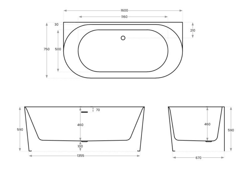 Corsan Mono V029 Slim wanna wolnostojąca przyścienna 160x75 biała + syfon miedź szczotkowana V029LSBRG