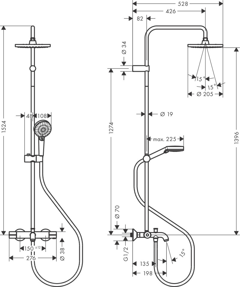 Hansgrohe Vernis Blend 200 1jet EcoSmart termostatyczny komplet wannowy z deszczownicą i wylewką chrom połysk 26079000