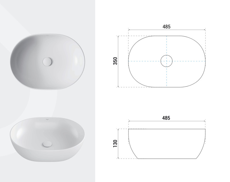 Besco Moya umywalka nablatowa 48,5x35 cm ceramika CeraLine biały UNC-49-MOB