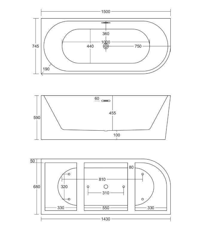 Corsan Intero E-230M wanna wolnostojąca przyścienna lewa 150x74,5 biała E230MLCHAC