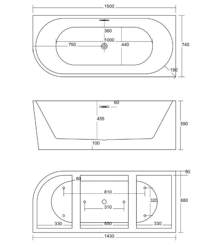 Corsan Intero E-230M wanna wolnostojąca przyścienna prawa 150x74,5 biała E230MPCH
