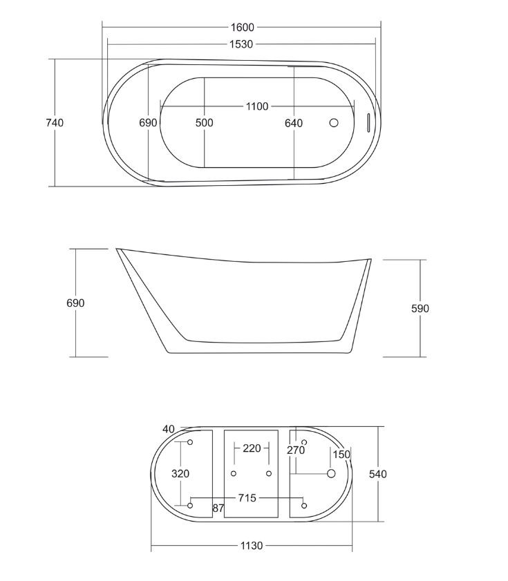 Corsan Estella wanna wolnostojąca 160x74 + syfon chrom akryl biały E302LCH