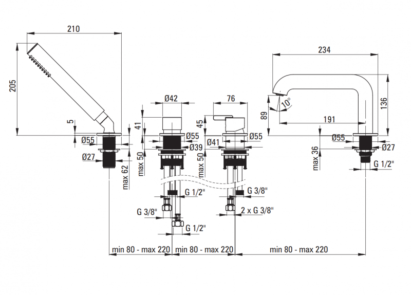 Deante Silia bateria wannowa 4-otworowa brąz szczotkowany BQS_C14M