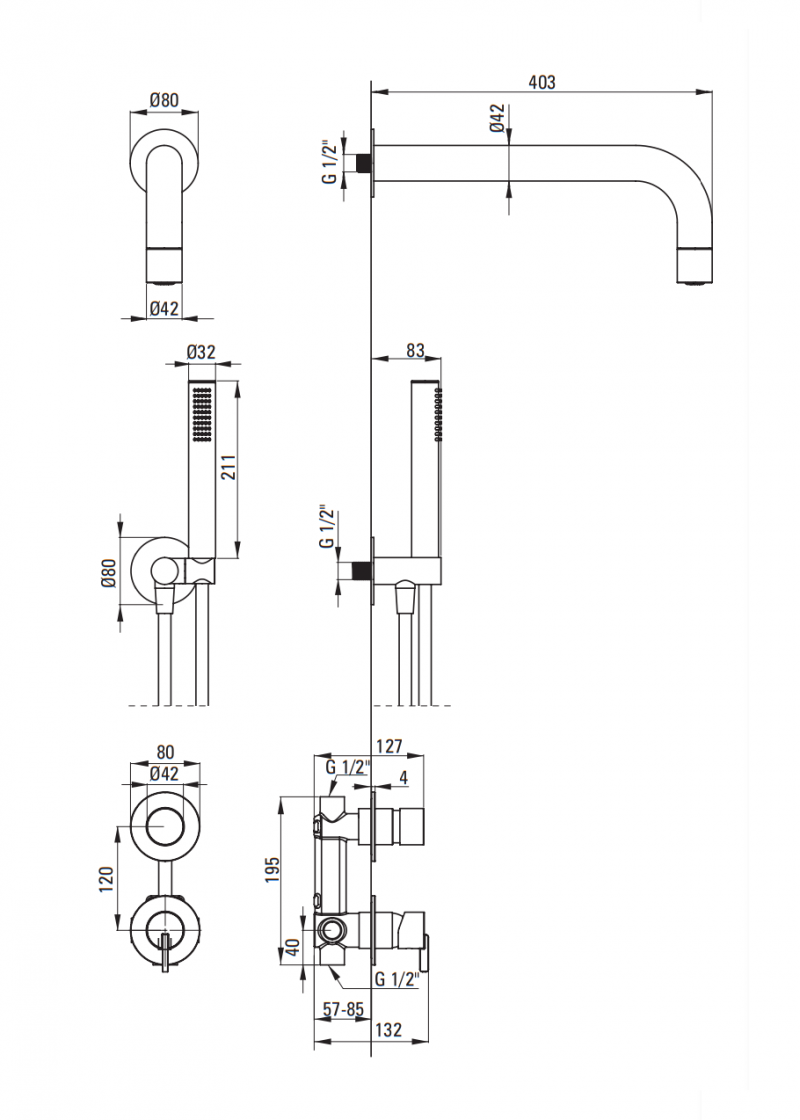 Deante Silia zestaw prysznicowy podtynkowy z deszczownicą brąz szczotkowany NQS_C9XK