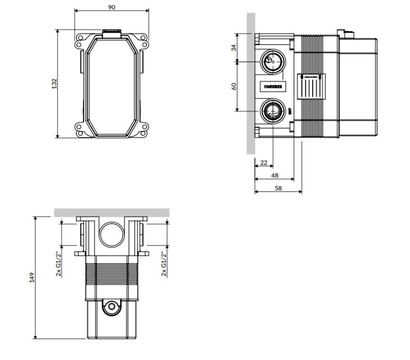Omnires element podtynkowy baterii 2-wyjściowej podtynkowej BOX47X