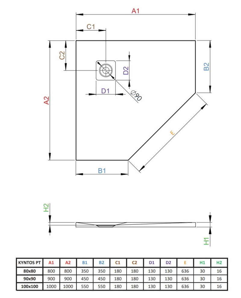 Radaway Kyntos PT Stone brodzik pentagonalny płaski 80x80 cm konglomerat efekt kamienia kaszmirowy HKPT8080-84