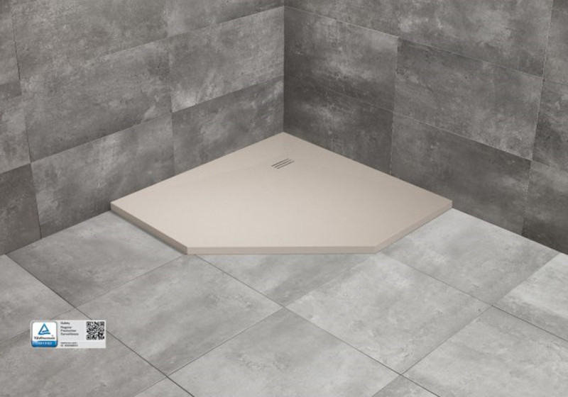 Radaway Kyntos PT Stone brodzik pentagonalny płaski 90x90 cm konglomerat efekt kamienia kaszmirowy HKPT9090-84