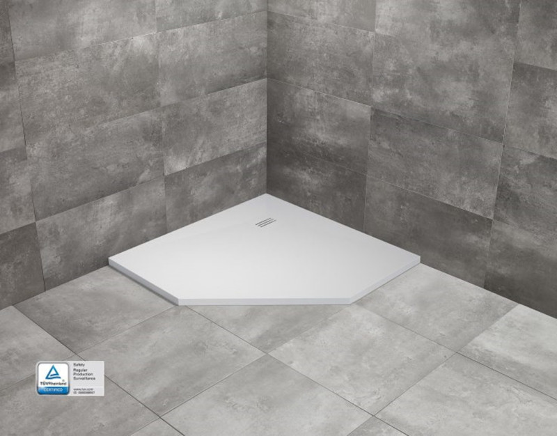 Radaway Kyntos PT Stone brodzik pentagonalny płaski 100x100 cm konglomerat efekt kamienia biały HKPT100100-04