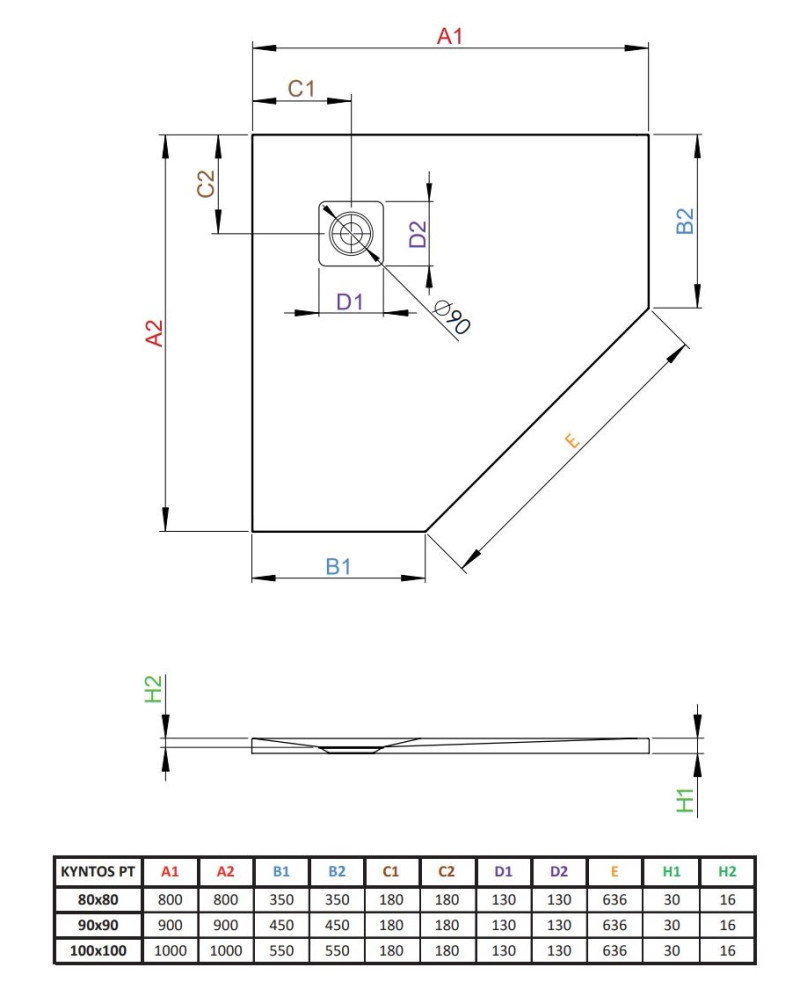 Radaway Kyntos PT Stone brodzik pentagonalny płaski 100x100 cm konglomerat efekt kamienia biały HKPT100100-04