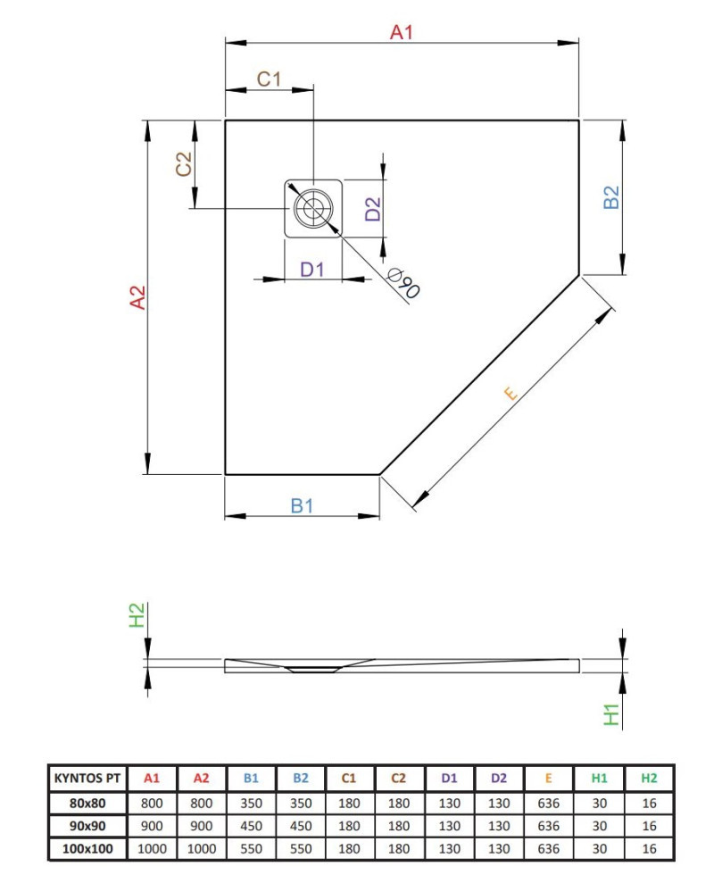 Radaway Kyntos PT Stone brodzik pentagonalny płaski 80x80 cm konglomerat efekt kamienia cemento HKPT8080-74