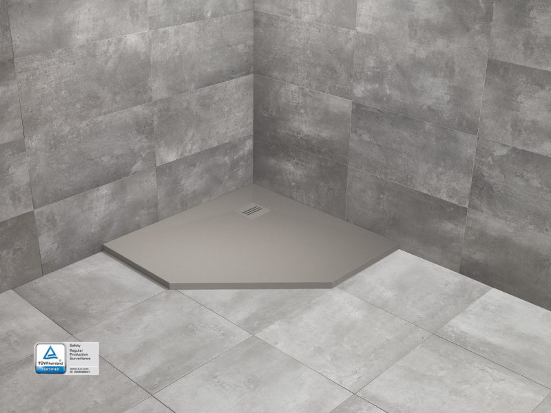 Radaway Kyntos PT Stone brodzik pentagonalny płaski 90x90 cm konglomerat efekt kamienia cemento HKPT9090-74