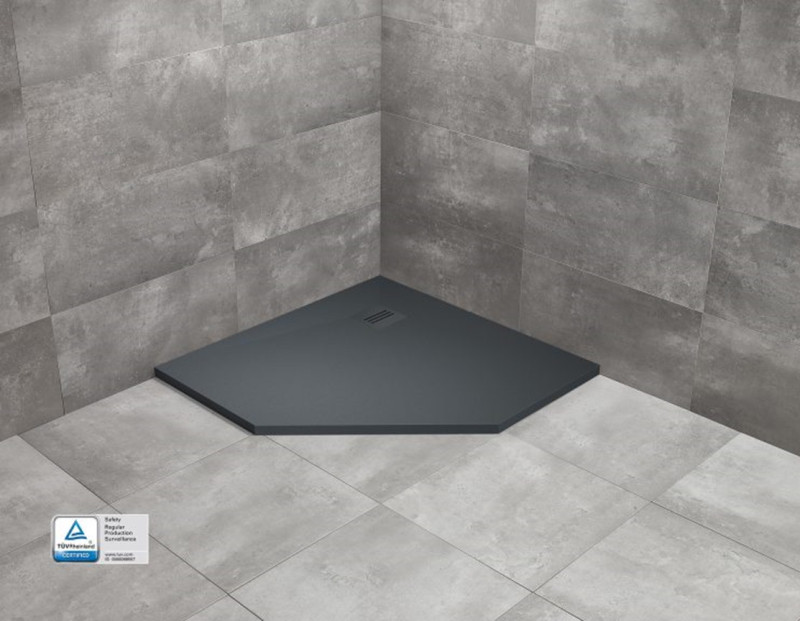 Radaway Kyntos PT Stone brodzik pentagonalny płaski 80x80 cm konglomerat efekt kamienia antracyt HKPT8080-64