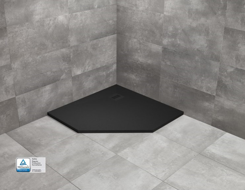 Radaway Kyntos PT Stone brodzik pentagonalny płaski 100x100 cm konglomerat efekt kamienia czarny HKPT100100-54