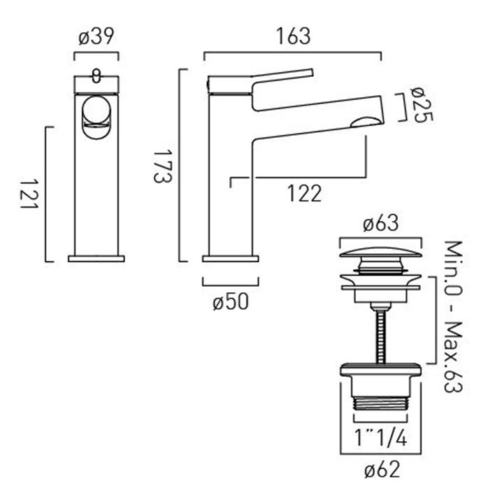 Vado Safari bateria umywalkowa z korkiem klik-klak mosiądz satynowy SAF-200/CC-SBR