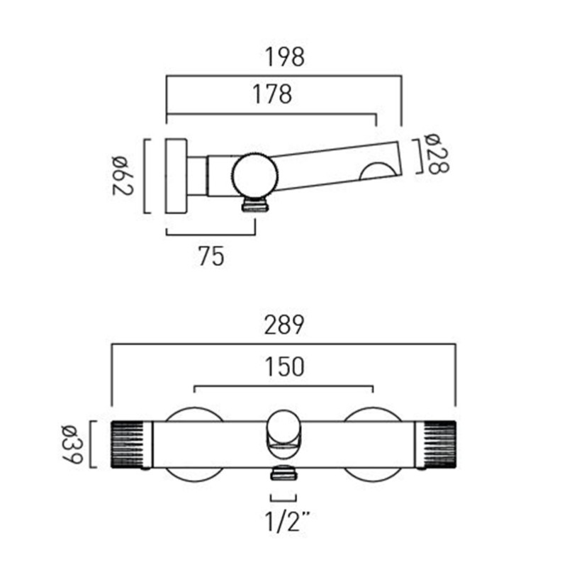 Vado Safari termostatyczna bateria wannowa ścienna mosiądz satynowy SAF-223T-SBR