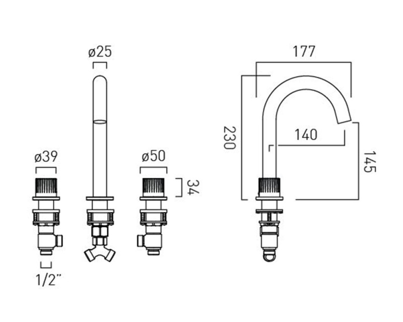 Vado Safari bateria umywalkowa 3-otworowa mosiądz satynowy SAF-201-SBR