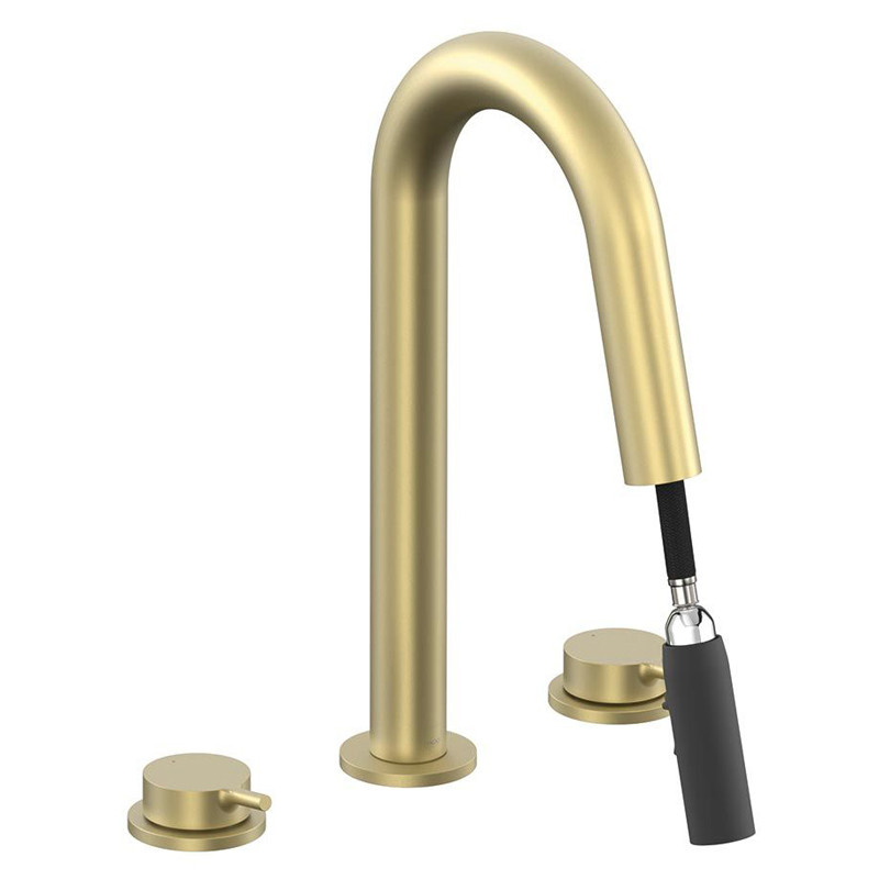 Vado Safari bateria umywalkowa 3-otworowa z wyciąganą wylewką mosiądz satynowy SAF-102-SBR