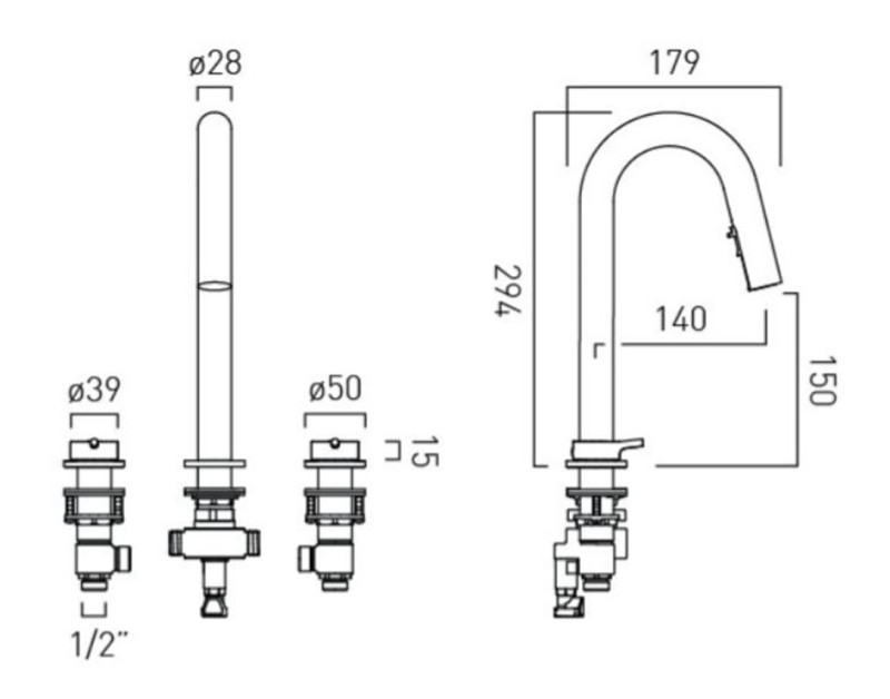Vado Safari bateria umywalkowa 3-otworowa z wyciąganą wylewką mosiądz satynowy SAF-102-SBR