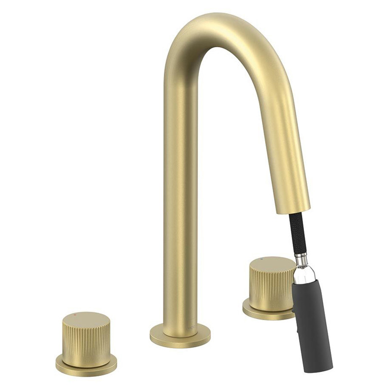 Vado Safari bateria umywalkowa 3-otworowa z wyciąganą wylewką mosiądz satynowy SAF-202-SBR